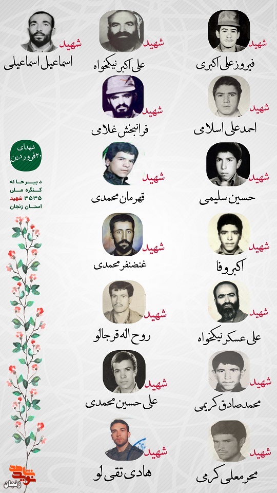 پوستر/ شهدای 20 فروردین ماه استان زنجان را با صلوات یاد کنیم