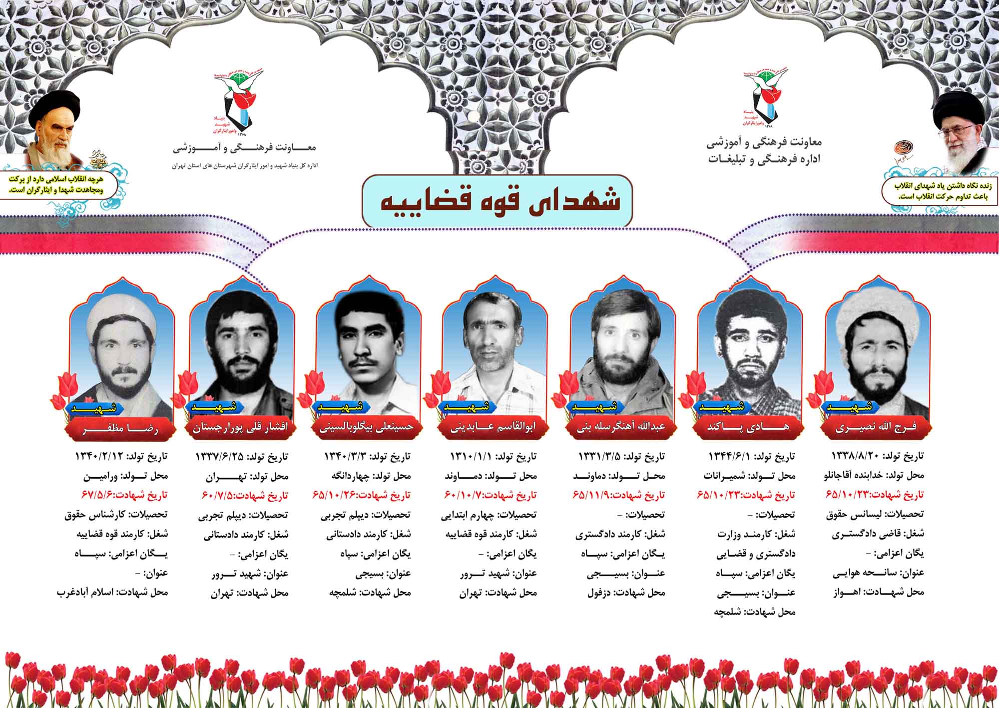 شهدای «قوه قضاییه» شهرستان های استان تهران در یک قاب شهدای «قوه قضاییه» شهرستان های استان تهران در یک قاب
